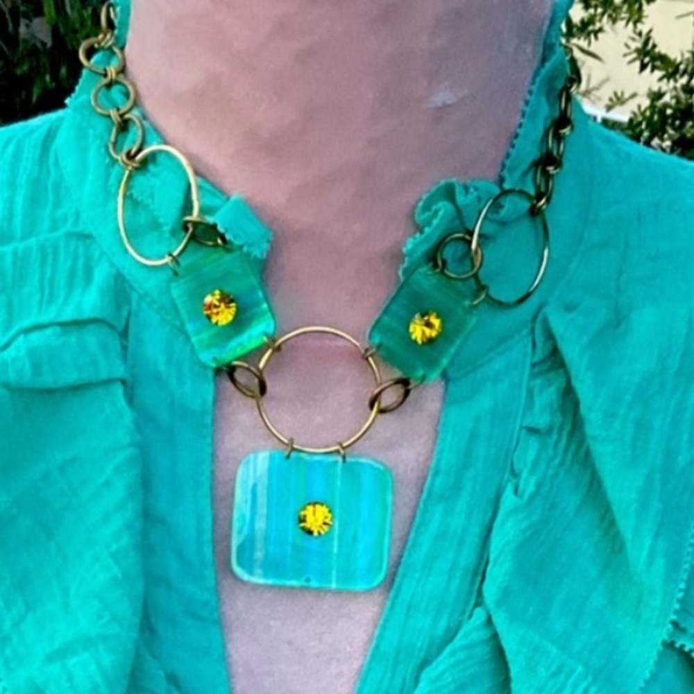 Vtg 60’s Necklace With Rectangular Flat Beads Cha… - image 1